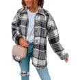 thumbnail image 1 of ORUYROP Womens Long Sleeve Plaid Shirts Flannel Lapel Button Down Shacket Jacket Coats, 1 of 6