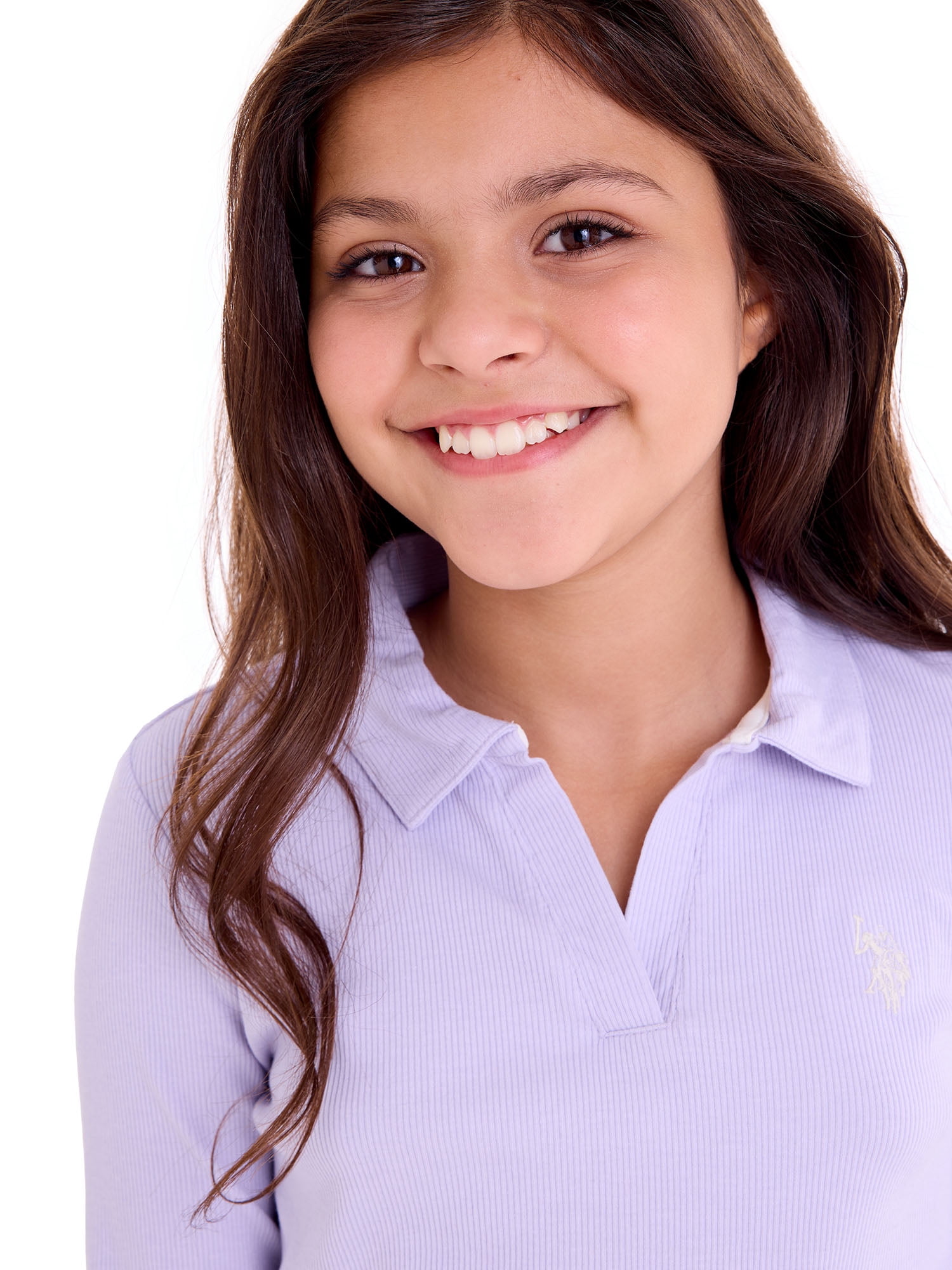 U.S. Polo Assn. Girls Long Sleeve Collared Top, Sizes 4-18