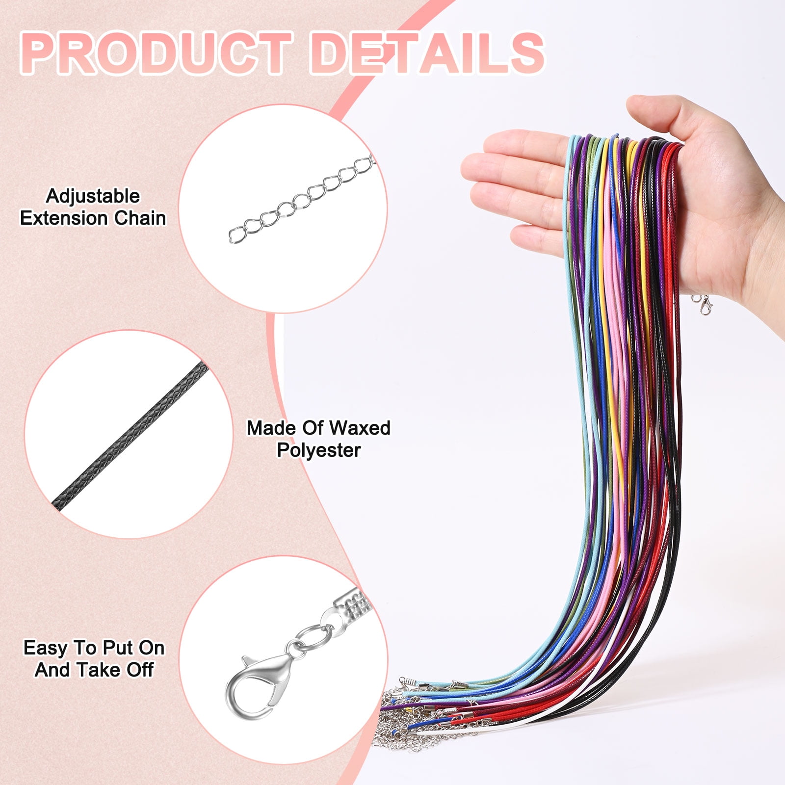 100 Pack 18" Waxed Necklace Cord, Bracelet Cord with Lobster Clasp 2mm Bulk Necklace String Rope for Pendants, Bracelets, Jewelry Making Supplies, DIY Beading Supplies[Black]