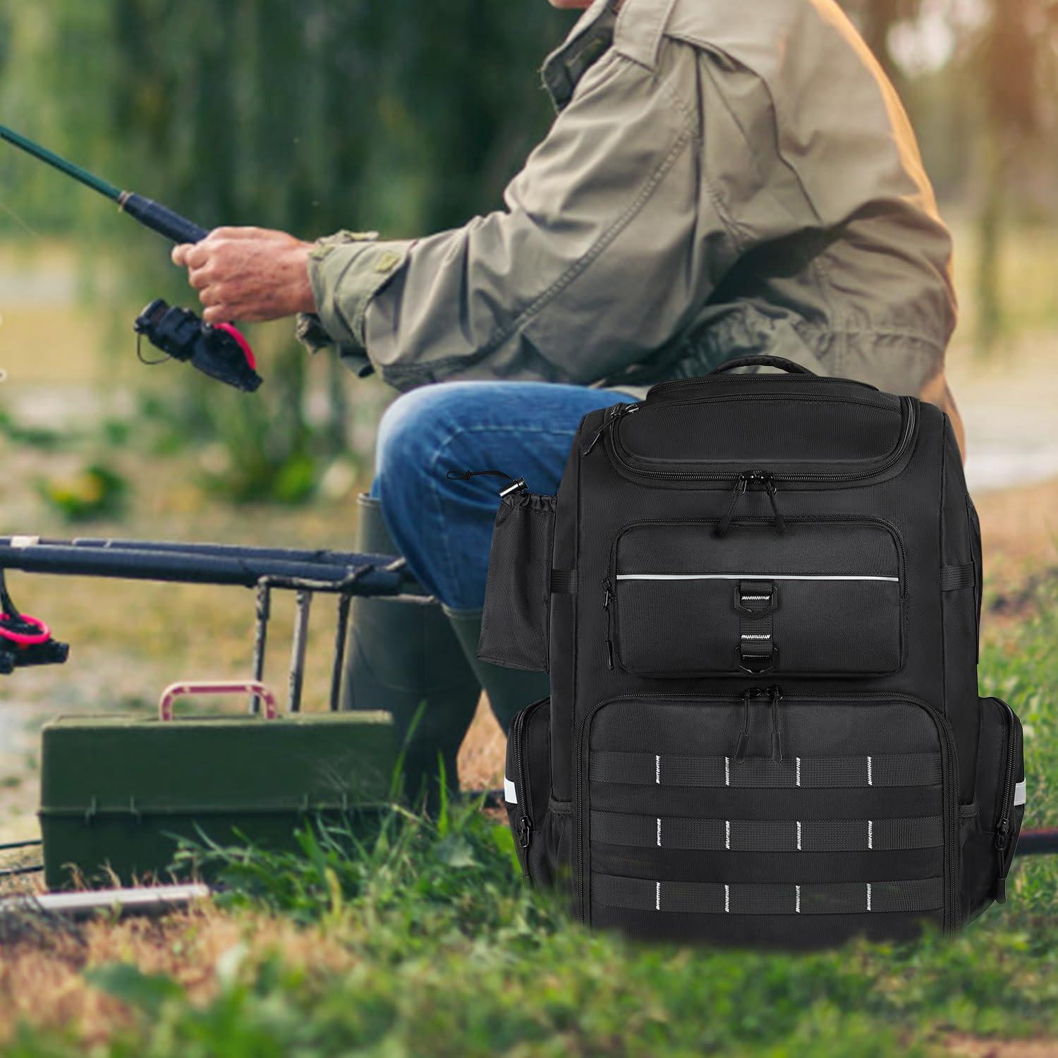 Large Fishing Backpack  Waterproof Bag With Rod Holders 45l Tackle Box Gear Gifts For Men