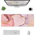 thumbnail image 4 of Rose Gold Marble Mouse Pad Abstract Pink Desk Mat 31.5x11.8 Inch Marbled Texture Non-Slip Rubber Base Large Rose Gold Mousepad Stitched Edges Keyboard Mouse Mat Desk Pad for Office Home Game, 4 of 5