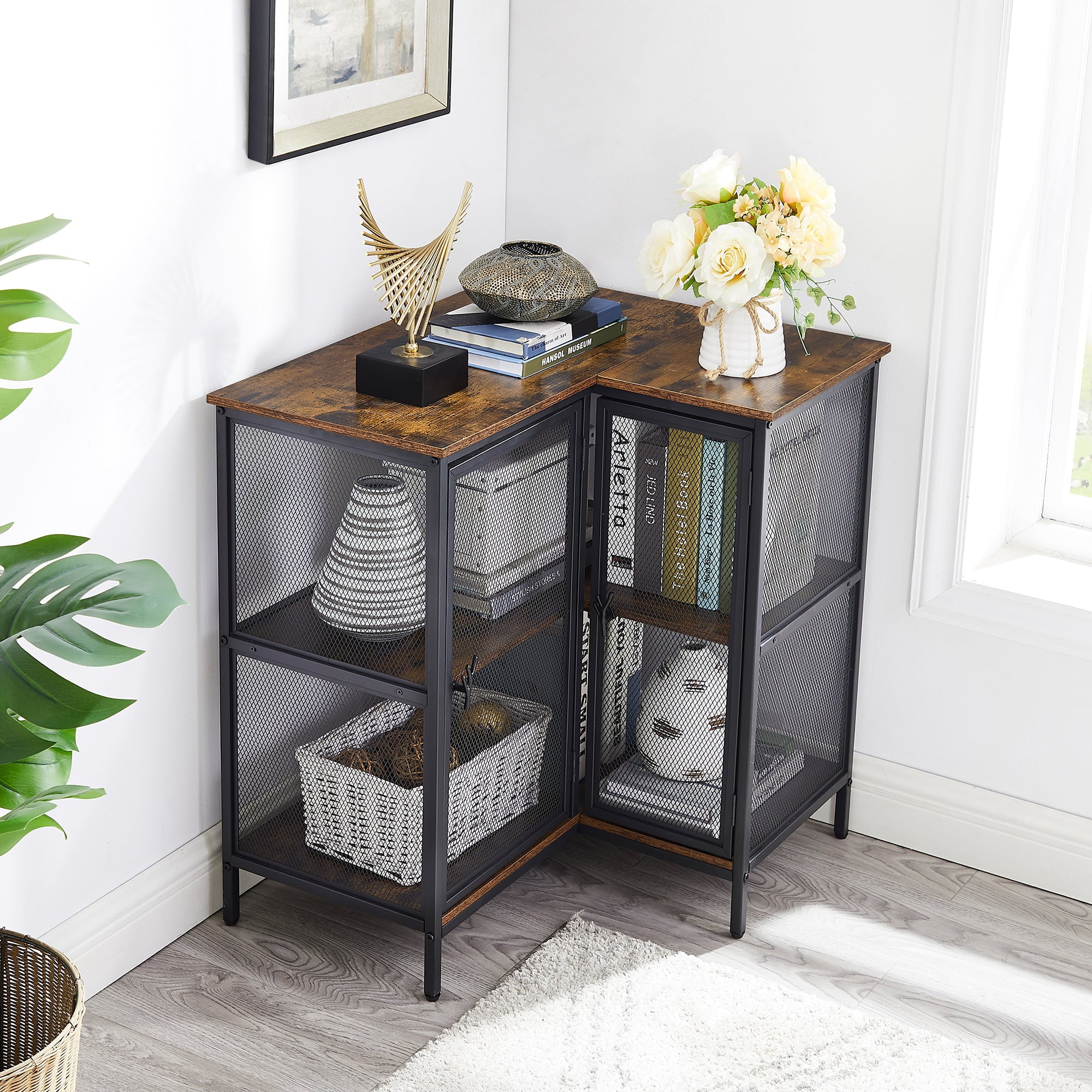 VECELO 3Tier Corner with Doors and Storage Shelves, Lshaped