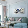 thumbnail image 4 of 3 Piece Octopus Wall Art Painting Navy Blue Marine Animal Picture Print On Canvas Ocean Life Poster for Bathroom Bedroom Home Decor Decoration Gift Easy To Hang 12"x16"x3PCS, 4 of 6