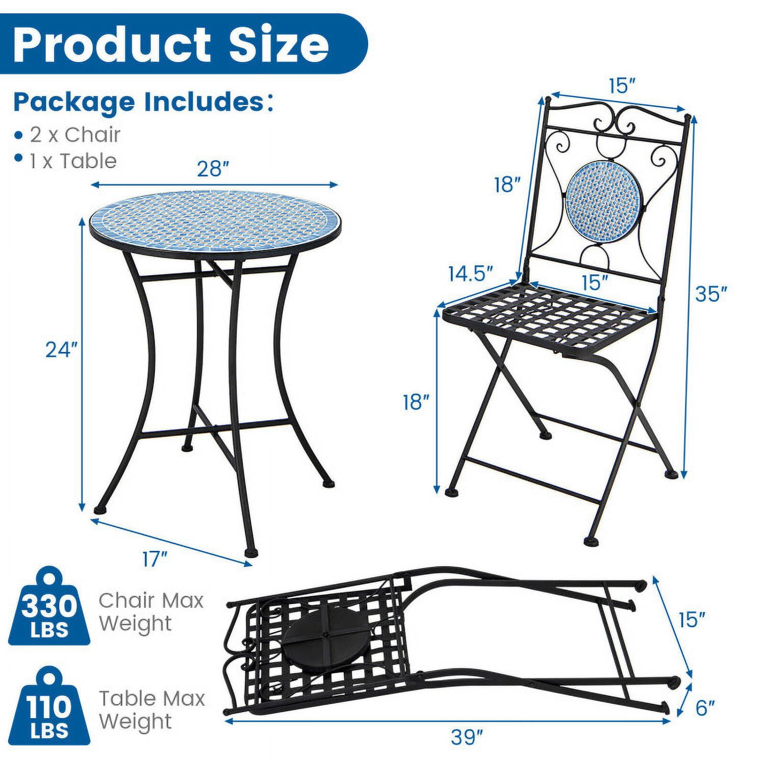 Aimee Lii 3 Pieces Patio Bistro Set Outdoor Furniture Mosaic Table Chairs, Outdoor Patio Furniture