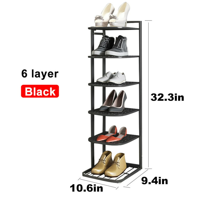Ebern Designs 3-Tier Space Saving Shoe Rack for Closet, 6 Pairs Steel Shoe  Shelf Design