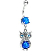 Body Candy Stainless Steel Iridescent Blue Clear Accent No Ordinary Owl Dangle Belly Ring