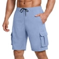 thumbnail image 5 of Resicozy Mens Cargo Shorts Lightweight Elastic Waist Knee Length Bermuda Shorts with Pockets Summer Short Cargo Pants Light Blue 2XL, 5 of 7