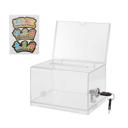 New Arrivals 1 Pack Acrylic Donation Box with Lock, Clear Ballot