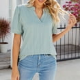 thumbnail image 4 of FAIWAD Women's Puff Sleeve Tops Summer V Neck Short Sleeve T-Shirts Casual Loose Ribbed Blouses, 4 of 9