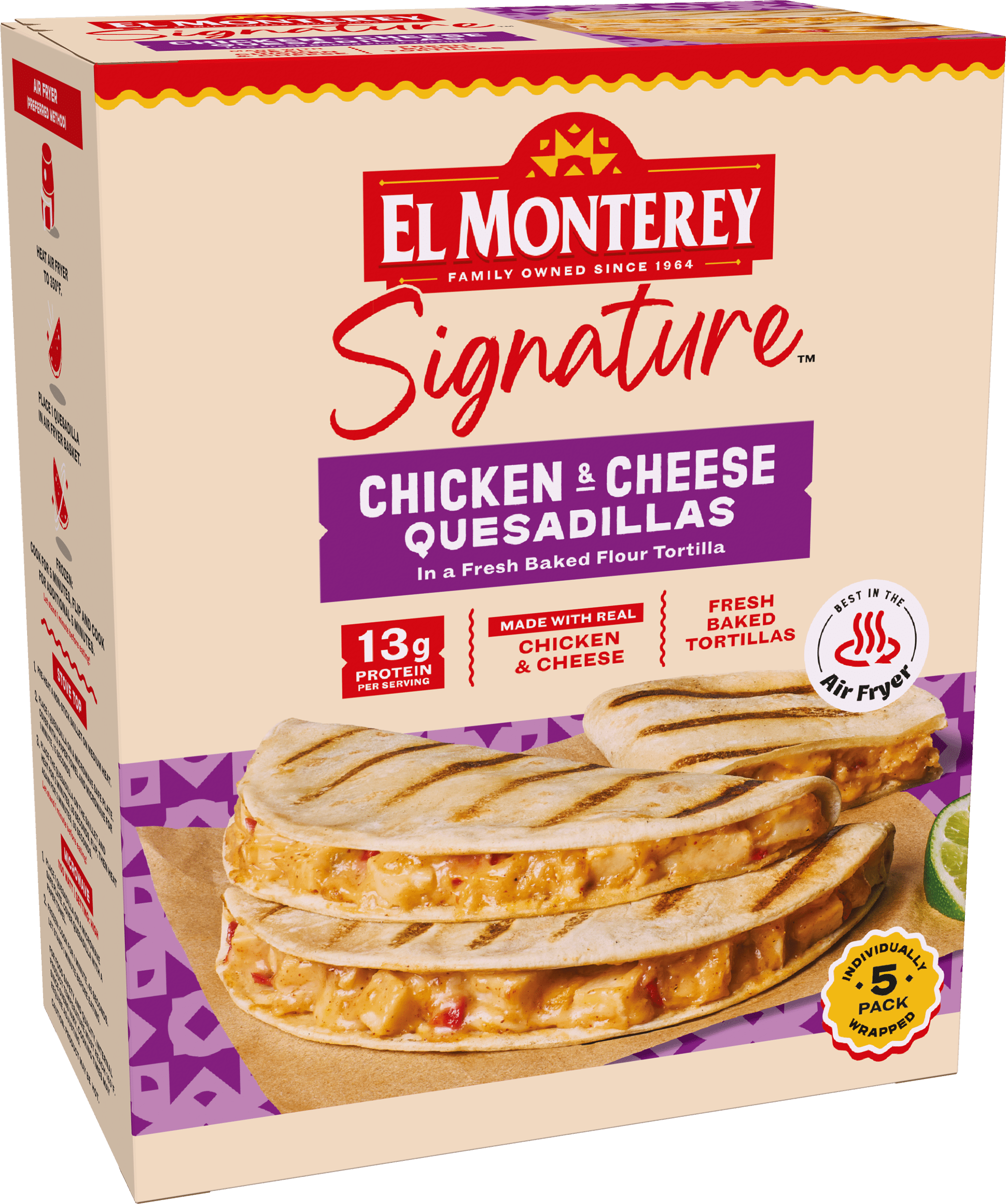 El Monterey Signature Chicken & Monterey Jack Cheese Grilled Quesadillas 5 count, 20 oz (Frozen)