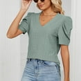 thumbnail image 6 of REORIAFEE Fashion Women Plus Size Short Sleeve V Neck Casual Blouse T-Shirt Tops Green M, 6 of 8