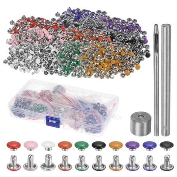 600 Sets Leather Rivets 6 x 6mm Metal Snaps Studs, 10 Colors