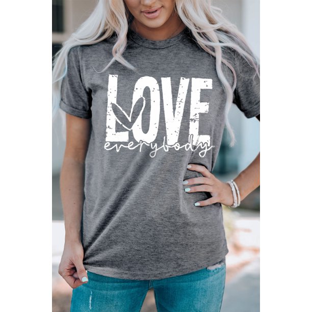 ABPHQTO Camiseta estampada gris LOVE everyone de mujer