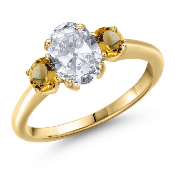 Gem Stone King 10K Yellow Gold White Topaz and Yellow Citrine Engagement Ring for Women | 2.01 Cttw | Oval 8X6MM | Gemstone November Birthstone | Size 5