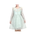 thumbnail image 1 of Robe Fille Verte Dentelle Florale Col en V Volants Perles Manches Longues Fête 7 Ans, 1 of 7