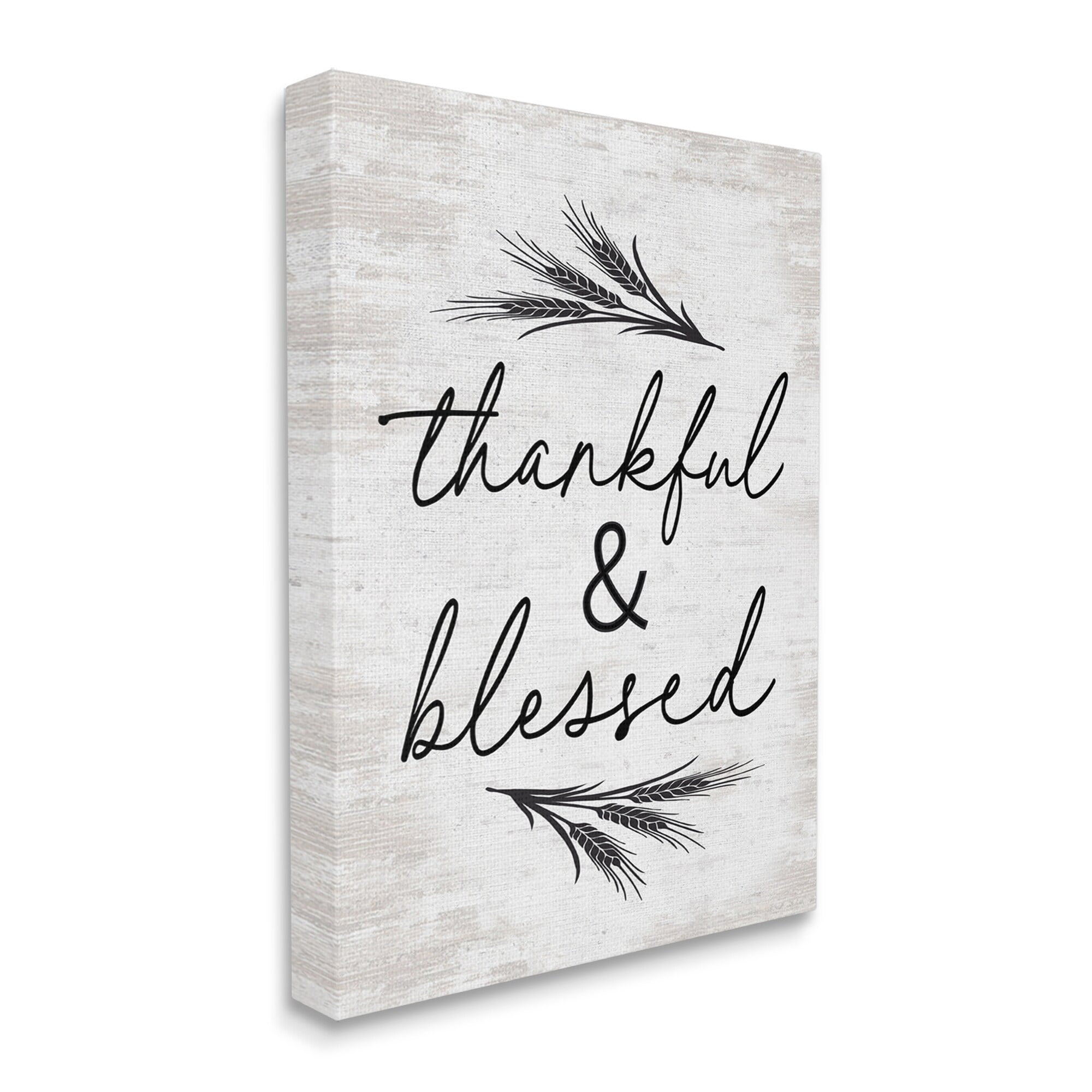 Stupell Industries Thankful & Blessed Rustic Wheat Sprig Motif Graphic Art Gallery Wrapped Canvas Print Wall Art, Design by Lettered and Lined