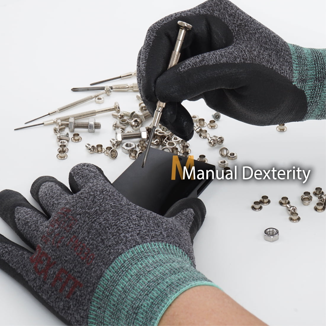 DEXFIT FN330 Black Grey Multipurpose Nitrile Coated Work Gloves (Firm Grip, X-Large) - 12 Pairs