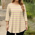 thumbnail image 3 of Garbnen L-5XL Striped Plus Size Shirts for Women 3/4 Sleeve Curved Hem Crew Neck Tops for Women Color Block Spring Women's Tunic Tops, 3 of 5