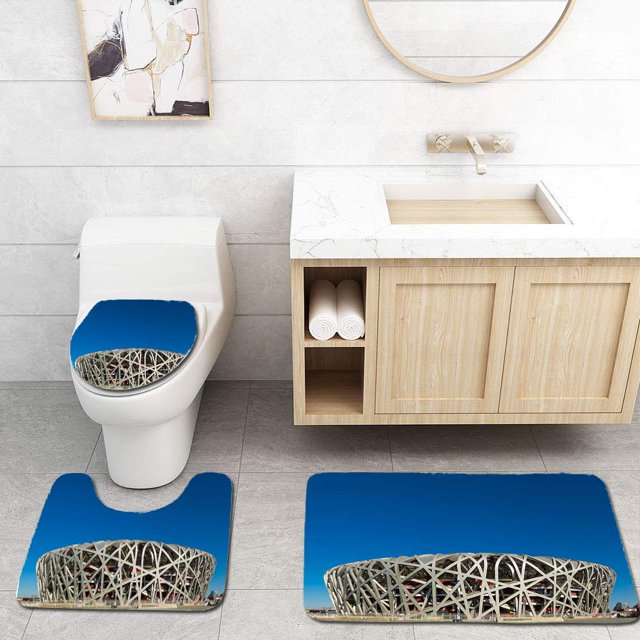 ABPHQTO Estadio nido de pájaros Juego de alfombras de baño de 3 piezas Alfombra de baño Alfombra de contorno y tapa de inodoro ABPHQTO Cont-CHAPPLE-16717