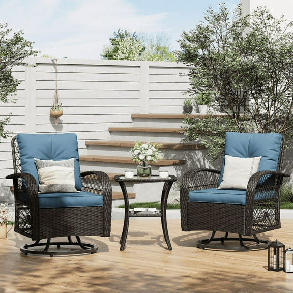 Amopatio 3 Pcs Steel Outdoor Bistro Sets with Thickened Cushions and Table, Blue