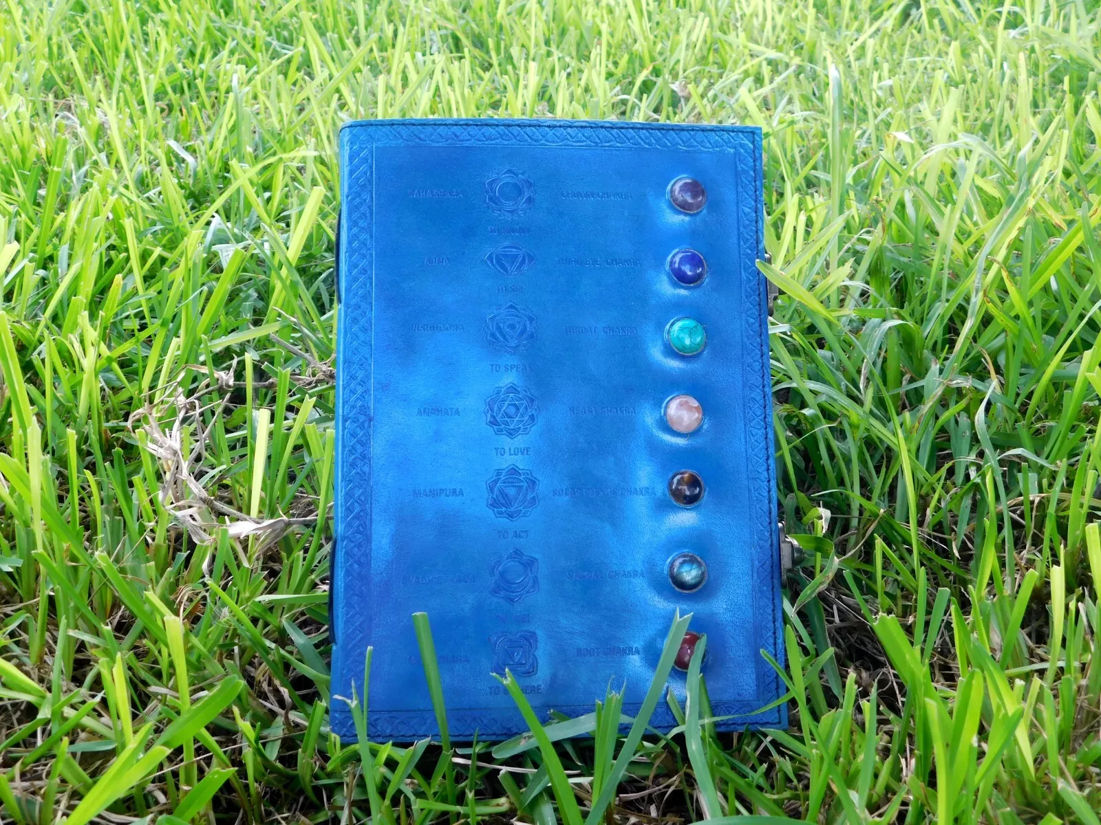 Handcrafted Embossed Design Vintage Leather Bound Journal Seven Chakra Stone with Symbol Diary Blank Notebook For Men & Women
