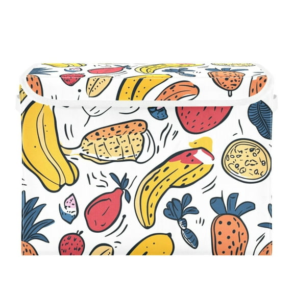 Fruit Chart White Background Large Storage Bins with Linen Collapsible Lid Storage Box 16.7 x 12.6 x 11.8in