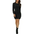 thumbnail image 2 of Unique Bargains Womens' Round Neck Long Sleeve Slim Fit Casual Mini Sweater Dress XL Black, 2 of 6