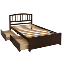 PAPROOS Bed Frame with Storage, Twin Size Wood Platform Bed with 2 Drawers, Modern Twin Size Bed for Boys Girls Teens Adults, No Box Spring Needed, Espresso