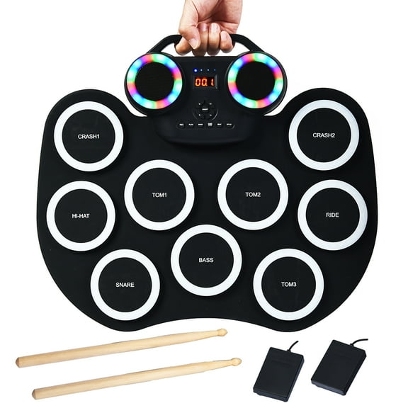 Costway Electronic Roll Up Drum Set 9 Pads MIDI Drum w/ Speaker Headphone & LED Lights