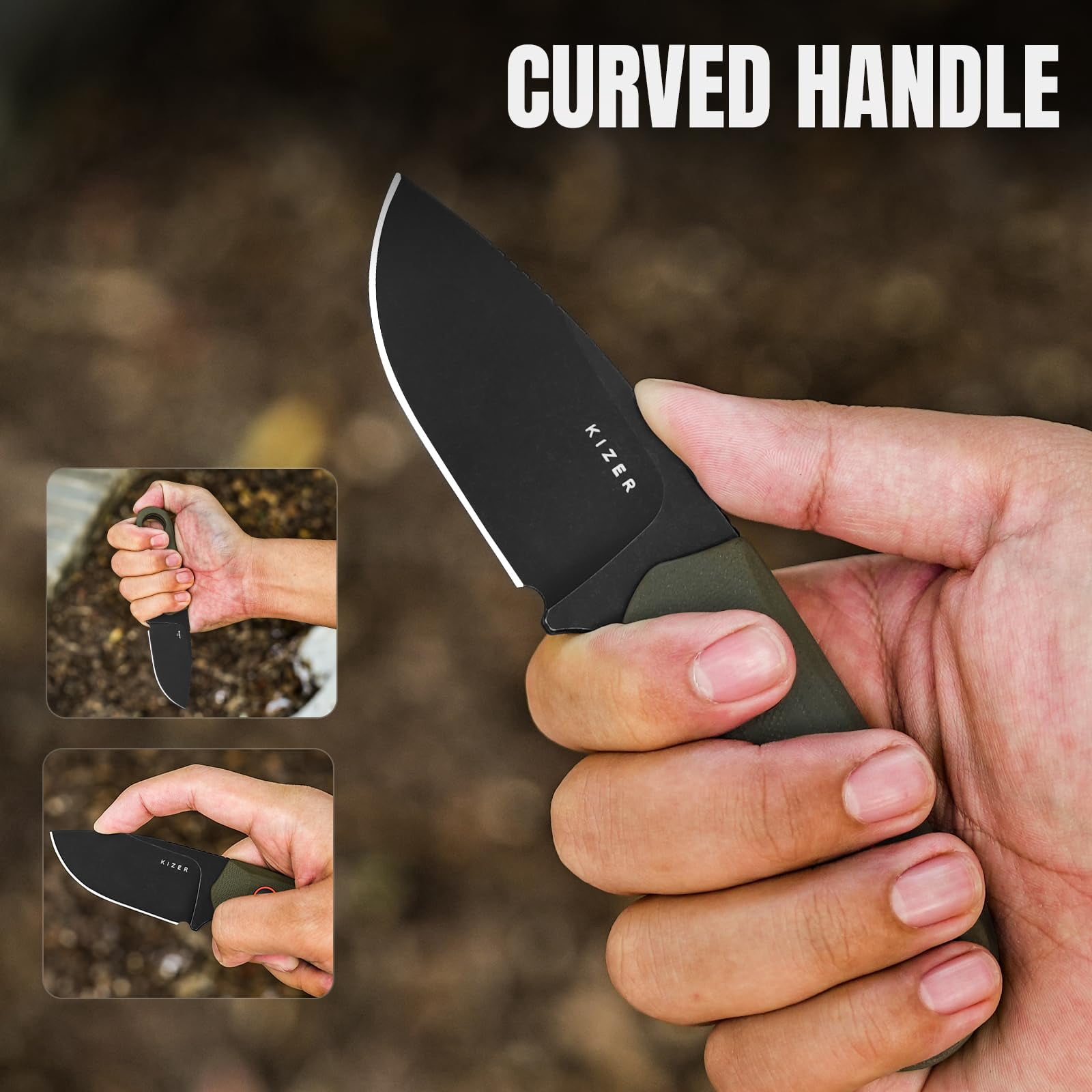 Kizer Beaver D2 Steel Fixed Blade Hunting Knife, 2.75 inch, Olive Green G10 Handle, Survival EDC