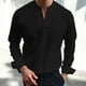 thumbnail image 1 of Blusas y camisas de manga larga con cuello en V para hombre, blusa informal de manga larga lisa con cuello en V, blusa de poliéster para hombre, 1 of 8