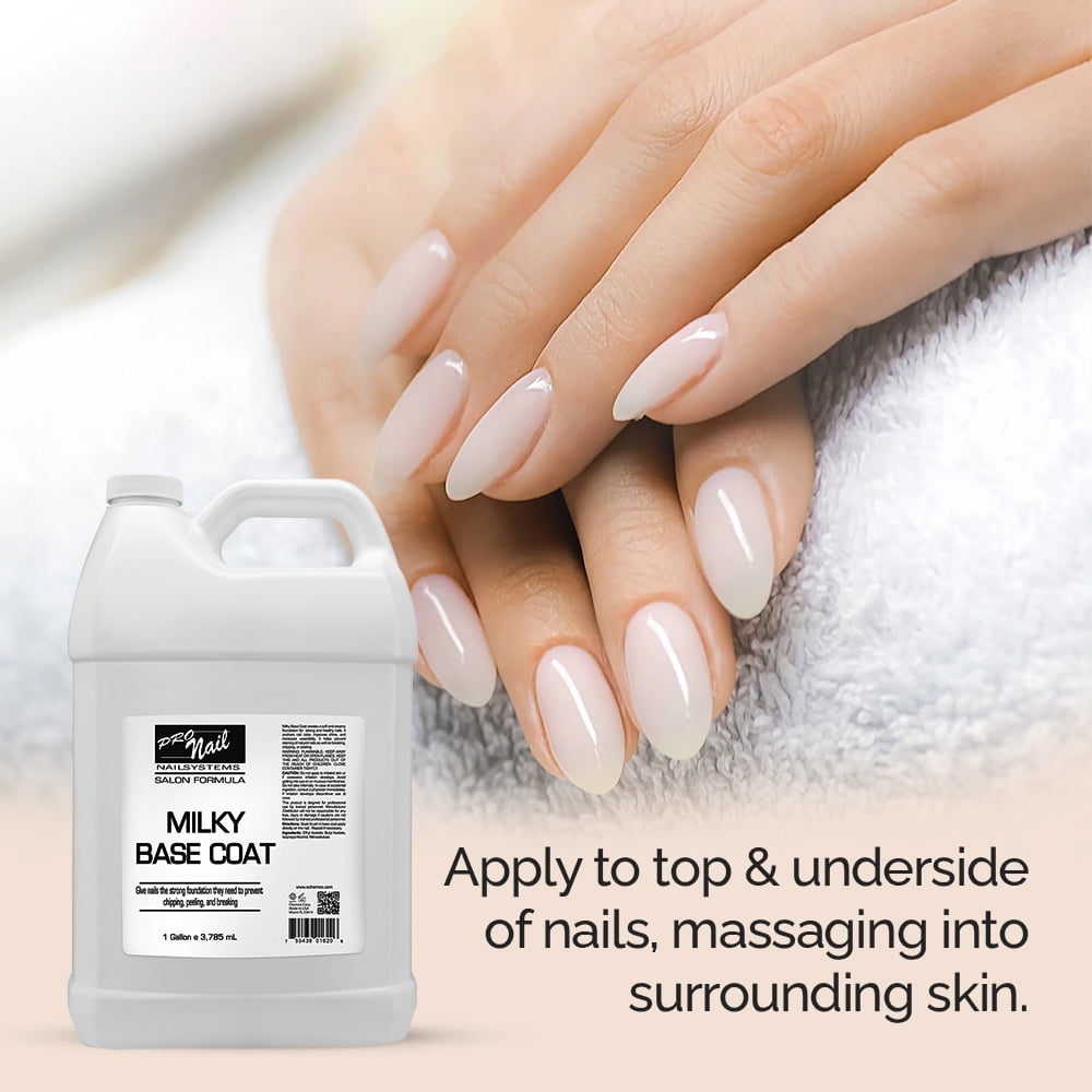 PRONAIL - Milky Base Coat for Nail Polish, 128 Oz - Professional Strength, Long Lasting, Manicure and Pedicure, Nail Strengthener, Hardener, Prevents Chipping - Fast Dry, Bulk Refill Gallon