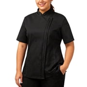 Ubon Womens Plus Size Chef Coat Short Sleeve Chef Jacket Work Jacket Black 2XL