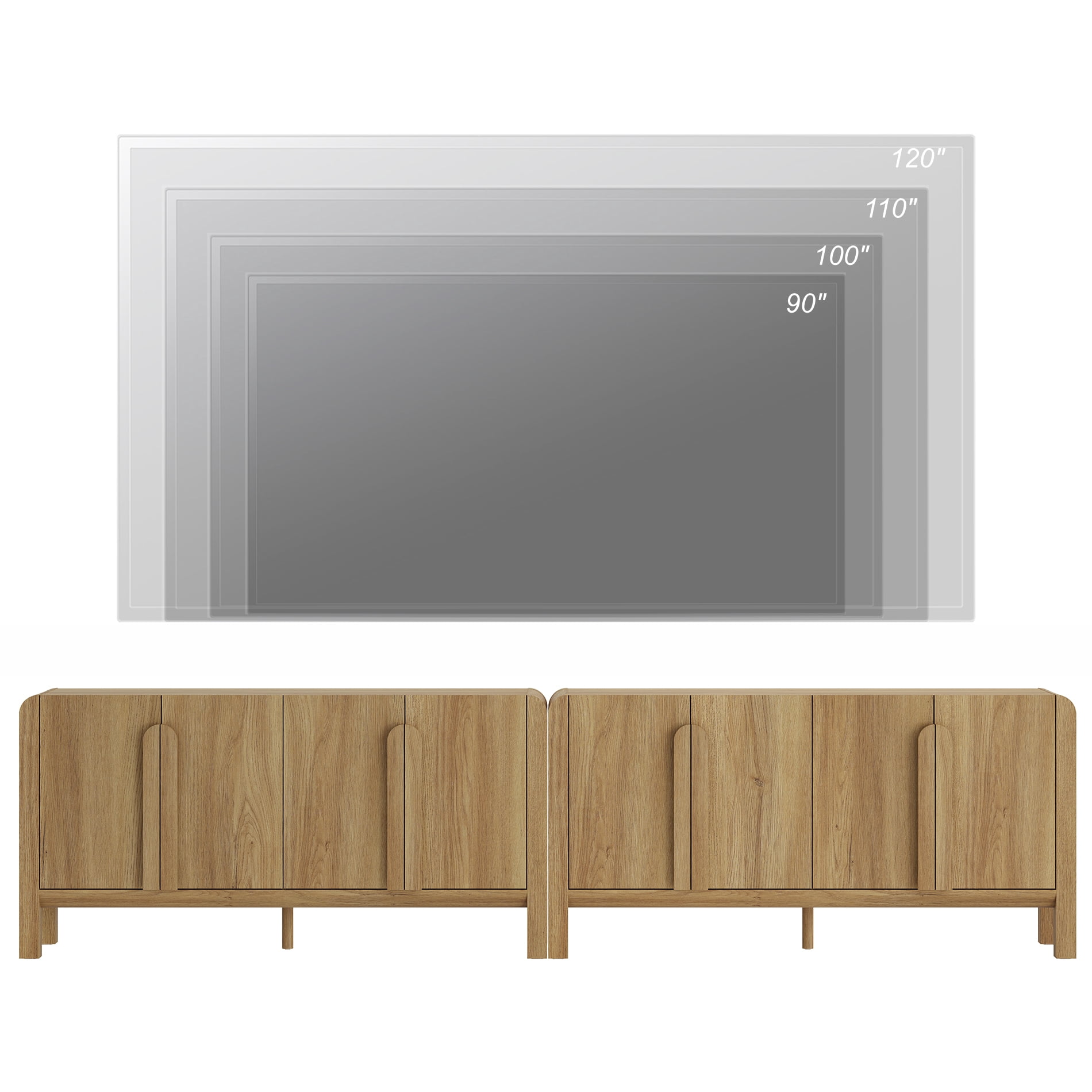 126" Accent Cabinet with 8 Doors and Adjustable Shelves, Modern Credenza Storage Cabinet with Curved Profile Design for Living Room, Kitchen, Dining Room, Hallway