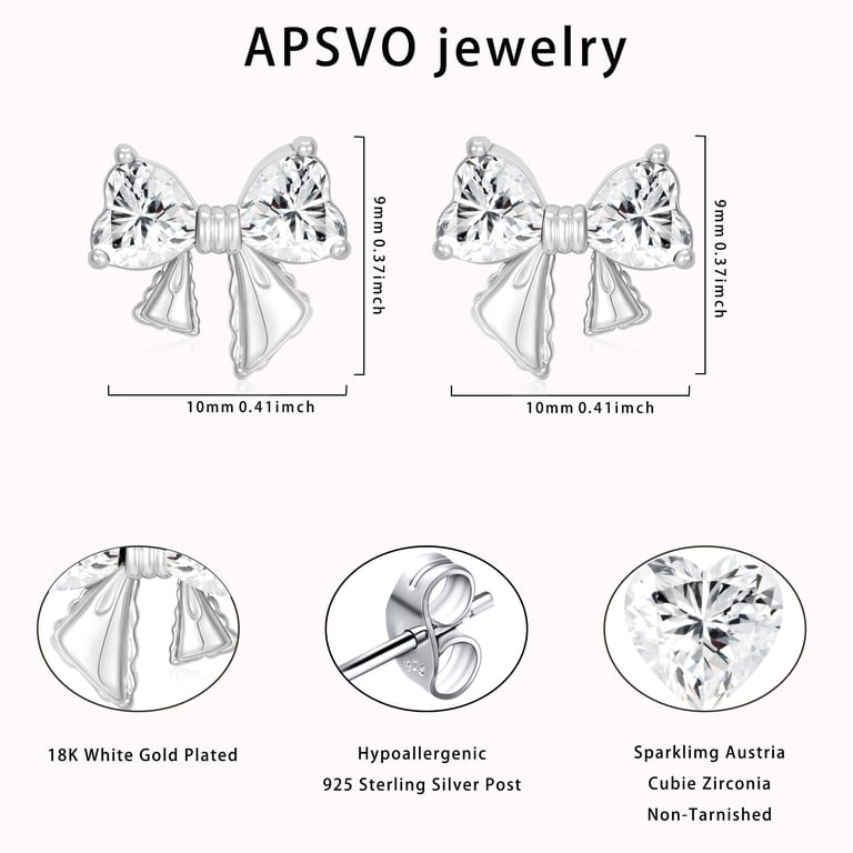 APSVO White Gold Plated Birthstone Bow Stud Earrings photo 5