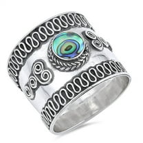 CHOOSE YOUR COLOR Wave Swirl Abalone Wide Thin Bali Ring .925 Sterling Silver Band Jewelry Female Size 6