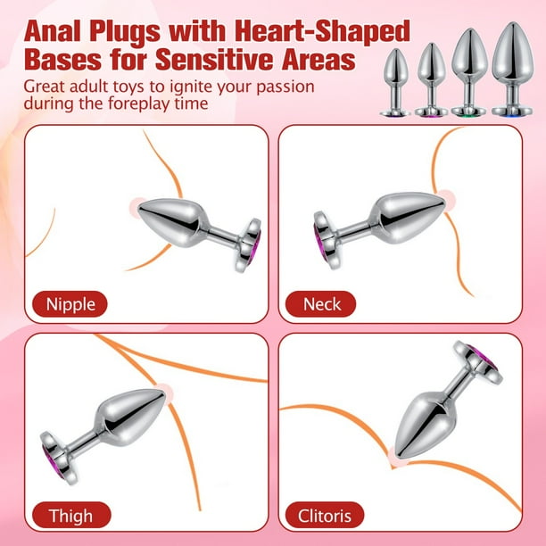 Juego de 4 tapones anales, tapones anales de entrenamiento sexual, tapones  anales con bases coloridas en forma de corazón, kit de entrenamiento de  tapón anal expandible, juguetes sexuales para adultos