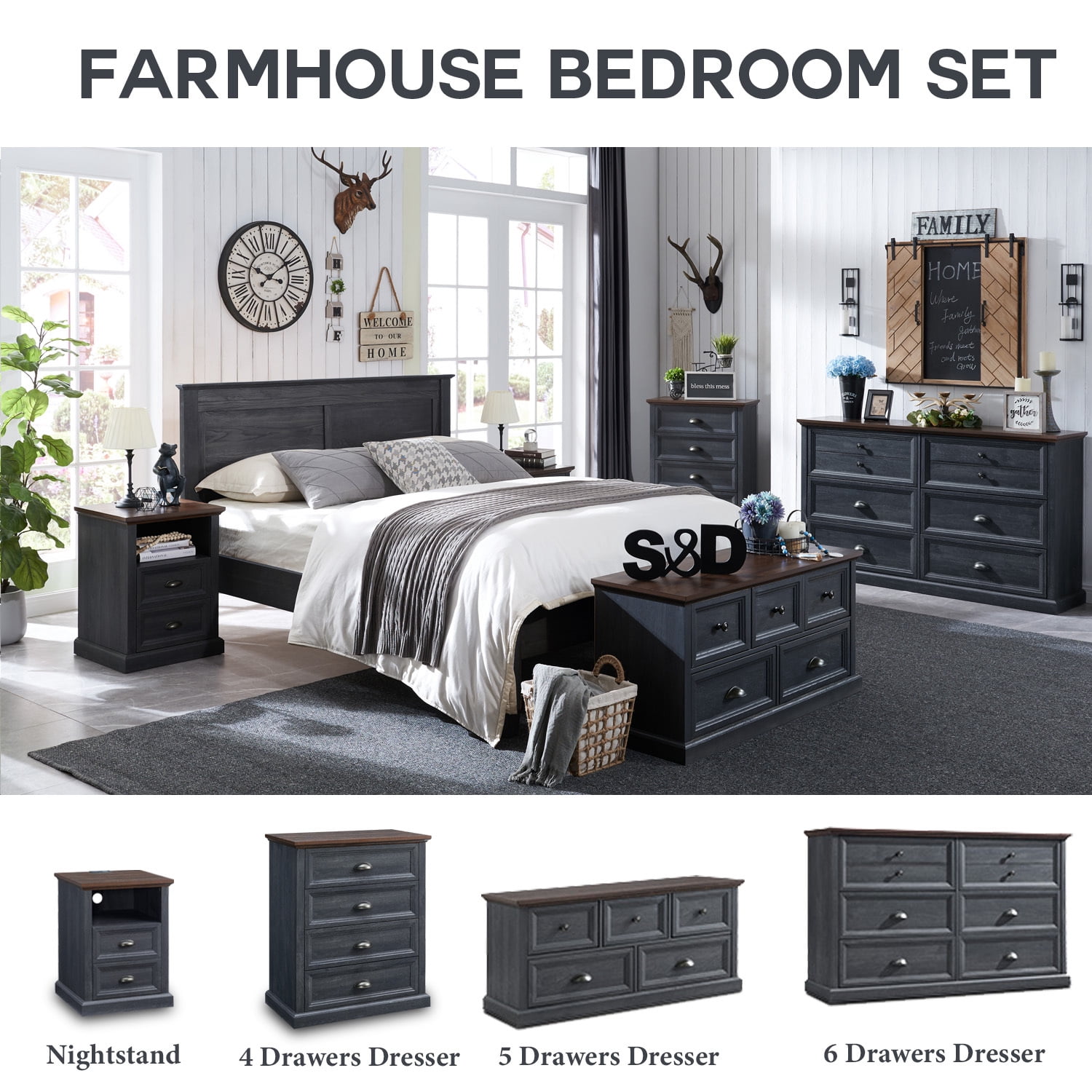 IFGET Dresser for Bedroom with 6 Drawers Tall & Large, Farmhouse Wood Dresser & Chests of Drawers