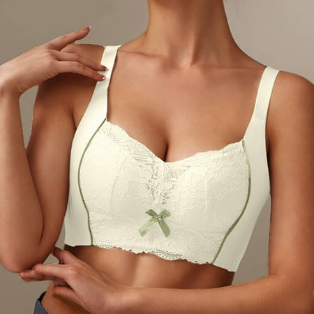 Hinvhai Classic Full Coverage Wireless Bras for Women Clearance Adjustable Push Up Large Size Solid Color Unlined Lace Bra Beige 6(M)