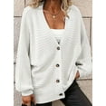thumbnail image 3 of Women's Plus Size Casual White V-Neck Ribbed Knit Cardigan - Long Sleeve, Button-Down, Fall & Winter Sizes 0XL-5XL, 3 of 7