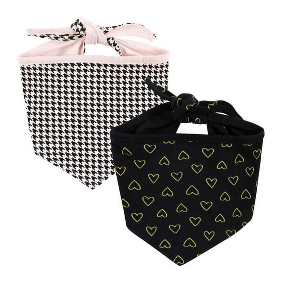 Luvable Friends Dog Reversible Pet Dog and Cat Bandana Bibs 2pk, Houndstooth Hearts, One Size