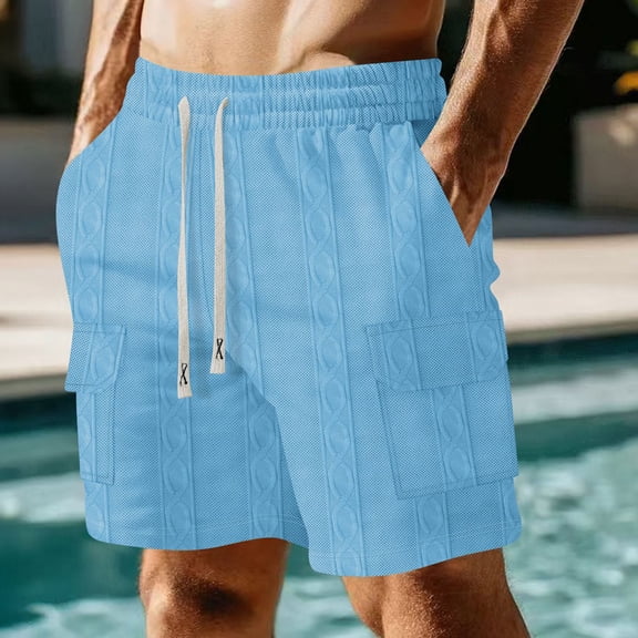 LEKWK Plus size Mens Cargo Shorts Cable Knit Textured Fabric Lounge Shorts Elastic Waist Shorts Casual Multi Pockets Soft Comfortable Wear Relaxed Bottoms