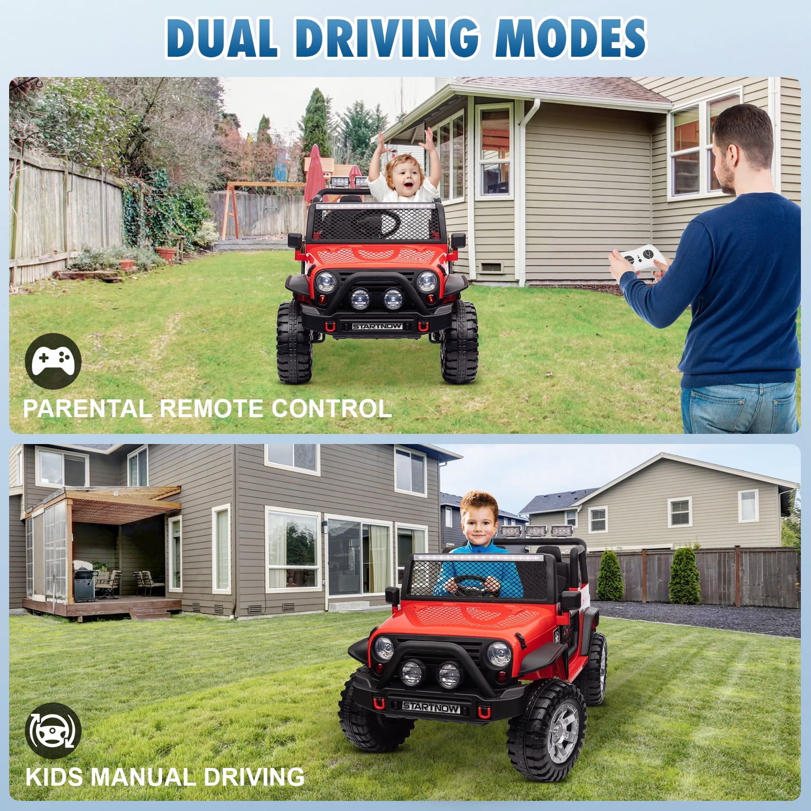 Jorfly 24V Powered Ride on Cars ,4WD Extra large Real 2 Seat Ride on Toys with Remote Control, LED Light, MP3 Player, Electric Vehicles Ride on Truck,Ultimate Electric Vehicle, Red