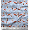 thumbnail image 1 of Soimoi Blue Velvet Fabric Cedar Tree & Fox Animal Fabric Prints By Yard 58 Inch Wide, 1 of 5