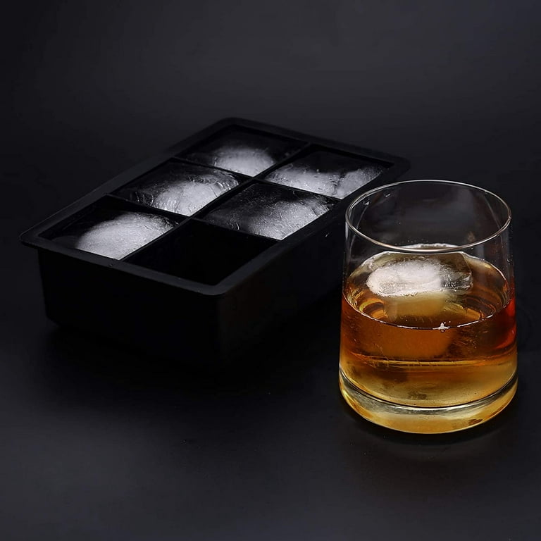 Lallisa 4 Pcs Big Ice Cube Trays 6 Cavity Silicone Square Ice Cube Mold  Easy Release Stackable Cocktail Ice Cube Molds with Covers for Whiskey