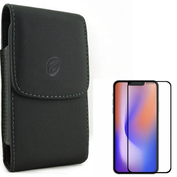 Case Belt Clip & Screen Protector for iPhone 12 Pro ONLY - Leather Holster Cover Pouch Vertical   Anti-Glare Tempered Glass Matte 3D Curved Edge Combo