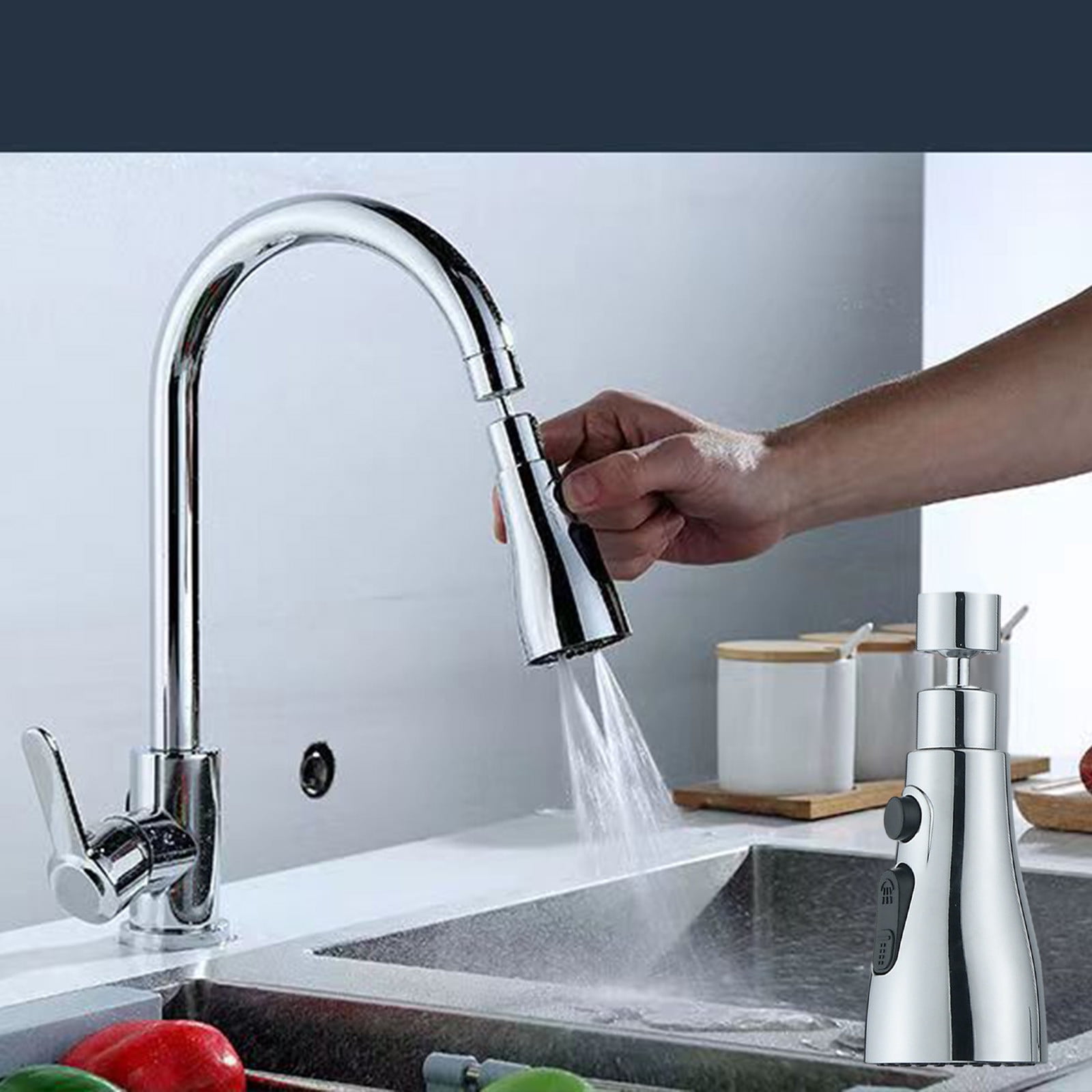Tuphregyow Stainless Steel Tap Water Saver with 3 Spray Modes - Kitchen Faucet Extender for Efficient Cleaning and Easy Installation Silver