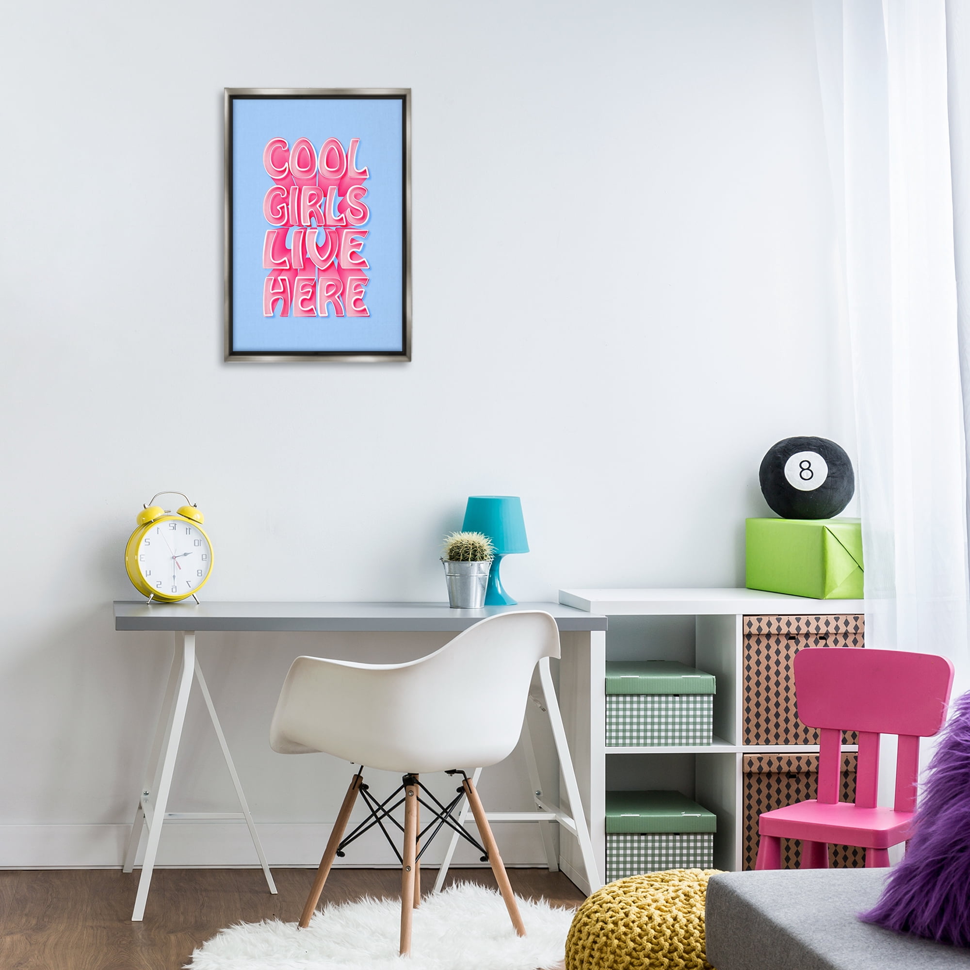 Stupell Industries Cool Girls Live Here Text & Numbers Painting Gray Floater Framed Canvas Art Print Wall Art, 17 x 25