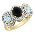 thumbnail image 1 of 14K Yellow Gold Natural Black Onyx & Aquamarine 3-Stone Ring Oval Diamond Accent, size 9.5, 1 of 2