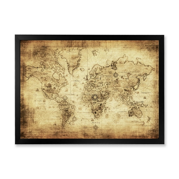 Designart 'Ancient World Map IV' Vintage Framed Art Print